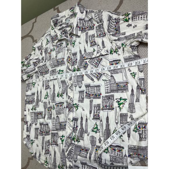 Aerie Holiday City Boyfriend Flannel Pajama Top Button Up Sleepwear, Size Large - Picture 6 of 11